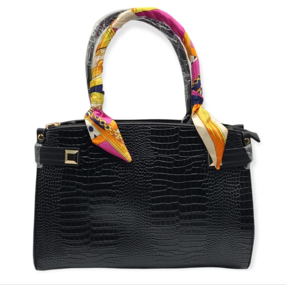 Faux Croc Embossed Satchel Bag - Picture 1 of 5